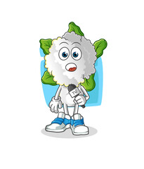 cauliflower head cartoon tv reporter. cartoon mascot vector