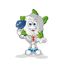 cauliflower head cartoon pilot mascot. cartoon vector