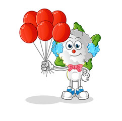 cauliflower head cartoon clown with balloons vector. cartoon character