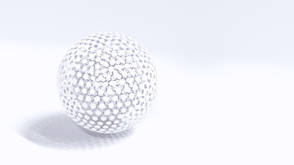 A white sphere of hexagons above the surface.3d illustration