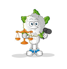 cauliflower head cartoon lawyer cartoon. cartoon mascot vector