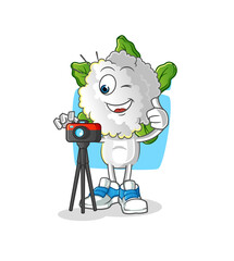 cauliflower head cartoon photographer character. cartoon vector