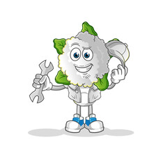 cauliflower head cartoon mechanic cartoon. cartoon mascot vector