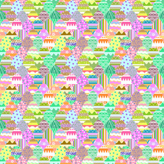 Colorful seamless repeat pattern of Easter eggs with hand drawn designs