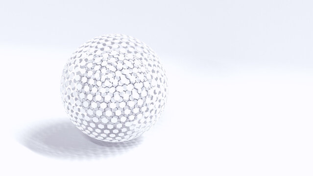 A white sphere of hexagons above the surface.3d illustration