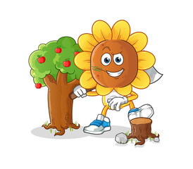 sunflower head cartoon Carpenter illustration. character vector