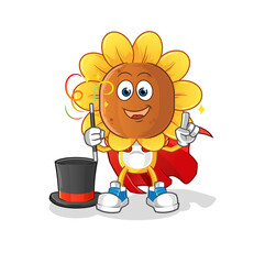 sunflower head cartoon magician illustration. character vector