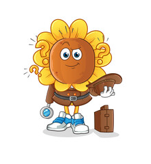 sunflower head cartoon detective vector. cartoon character