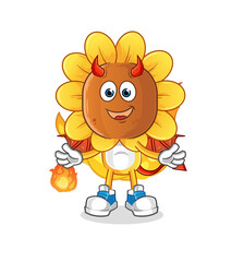 sunflower head cartoon demon with wings character. cartoon vector