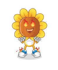 sunflower head cartoon on fire mascot. cartoon vector