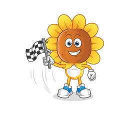 sunflower head cartoon hold finish flag. cartoon mascot vector