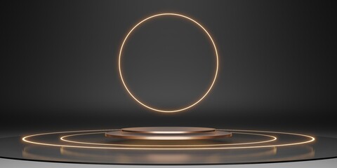 laser ring podium stage display stand black neon glow background dark 3d illustration