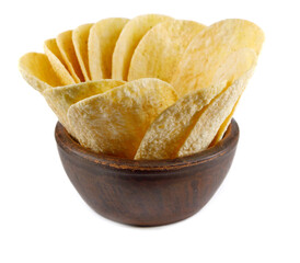 The cup of chips is isolated on a white background.