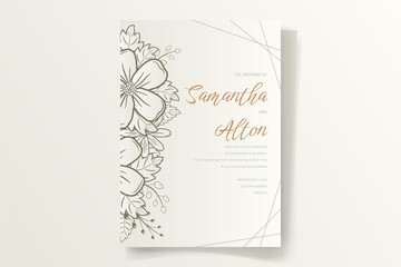 Wedding invitation template with floral outline decoration