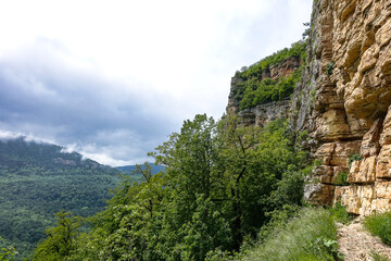 Beautiful scenic landscape of the Caucasus Mountains - Eagle Rocks mountain shelf - Lenin Mountain, Mezmai, Russia. 2021