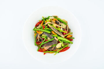 Chinese food, a plate of spicy pork belly with celery