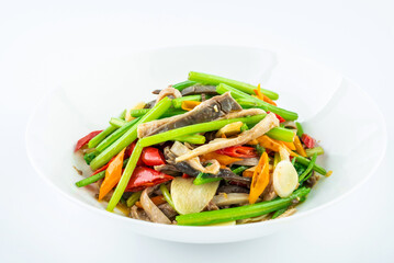 Chinese food, a plate of spicy pork belly with celery