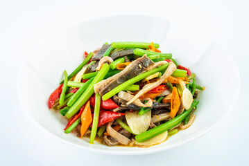 Chinese food, a plate of spicy pork belly with celery