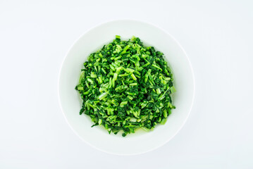 A plate of vegetables stir-fried radish sprouts