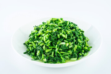 A plate of vegetables stir-fried radish sprouts