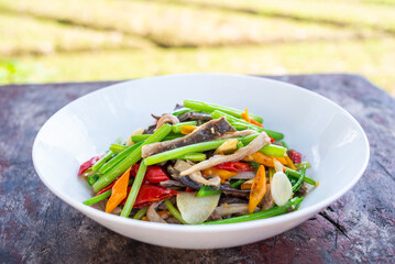 A Dish of Spicy Celery Pork Belly