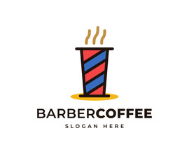 Vintage barber pole shop icon symbol vector logo design. Hot Coffee scent beverage premium logo design