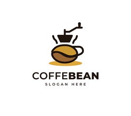 Coffee grinder vector logo design. Black coffee bean scent roasting shop logo design
