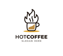 Hot coffee scent aromatic vector logo design. Fire burn coffee logo design