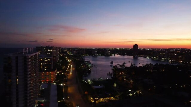 Boca Raton at Night, Florida, Aerial Flying, Atlantic Coast, Amazing Landscape