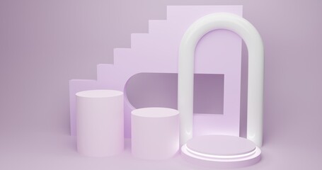 Aesthetic product backdrop purple background and white staircases white ring