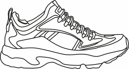 Vector silhouette of a drawn sneaker. Linear drawing of sports shoes.
