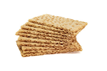 Fitness crispbreads isolated on white background. Healthy diet food. Whole grain crispy bread. Diet bread.