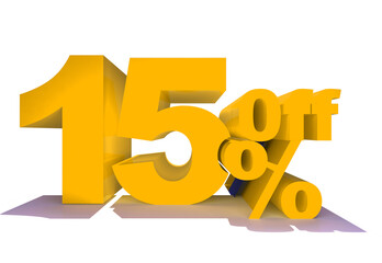 Fototapeta premium 15 Percent off 3d Sign on White Background, Special Offer15% Discount Tag, Sale Up to 15 Percent Off,big offer, Sale, Special Offer Label, Sticker, Tag, Banner, Advertising, offer Icon 
