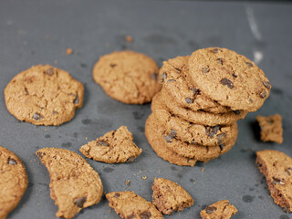 chocolate chip cookies. Cookies on black background