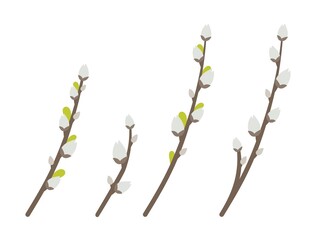 A set of willow branches happy Easter with patterns. Vector illustration in a flat style isolated on a white background © Anastasiya Shmakova