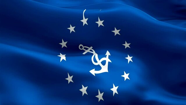 Royal Navy logo. National 3d COMMODORE logo waving. Sign of Royal Navy seamless animation. COMMODORE flag HD Background - New York, 4 July 2021
