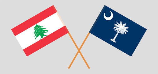 Crossed flags of the Lebanon and The State of South Carolina. Official colors. Correct proportion