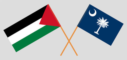 Crossed flags of Palestine and The State of South Carolina. Official colors. Correct proportion