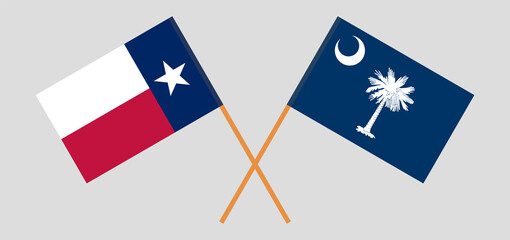 Crossed flags of the State of Texas and The State of South Carolina. Official colors. Correct proportion