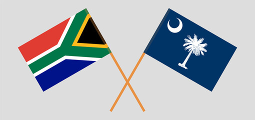 Crossed flags of South Africa and The State of South Carolina. Official colors. Correct proportion