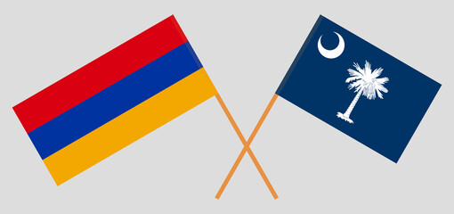 Crossed flags of Armenia and The State of South Carolina. Official colors. Correct proportion