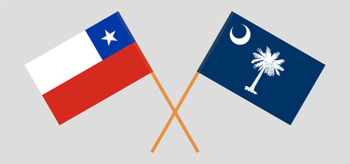Crossed flags of Chile and The State of South Carolina. Official colors. Correct proportion