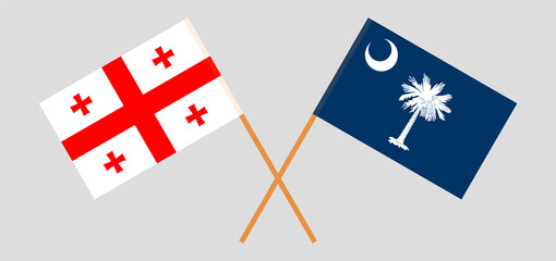 Crossed flags of Georgia and The State of South Carolina. Official colors. Correct proportion