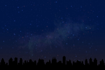 Fototapeta premium 街並シルテットと星空