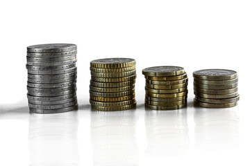 Coin stacks on a white background
