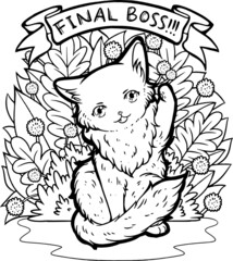 Kitty Final Boss Line Art Illustration for Coloring Page