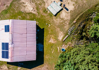 a top view of the little hut on the north Pakistan mountain 