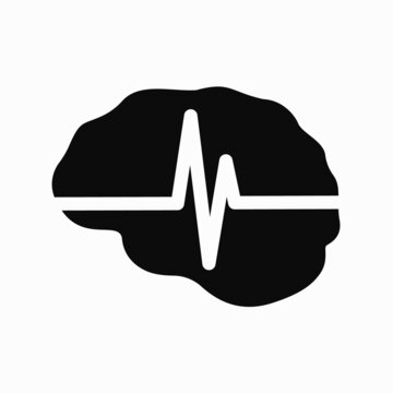 Illustration of the medical black style vector icon of the encephalography human brain isolated on a white background. Stroke, Epilepsy and alzheimer awareness, seizure disorder, stroke, ADHD