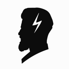 Migraine linear icon. Human head with lightning bolt. Thunderclap head. Temple pressure, pain. Flu symptom. outline symbol. Vector illustration isolated outline drawing in black color