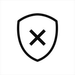 Obraz premium Shield check mark false icon or security shield danger protection icon with cross symbol. Vector clipart illustration